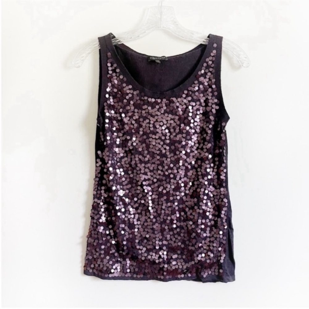 Eileen Fisher shell tank top deep purple merino wool sequins round neck - Picture 2 of 8